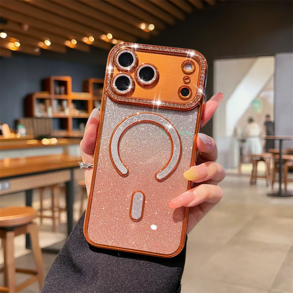 Ốp điện thoại từ tính lấp lánh thời trang cho iPhone 17 Pro Max 13 14 15 16 Pro Max Ống kính bảo vệ Camera Vỏ chống sốc Vỏ mềm TPU Vỏ bảo vệ điện thoại