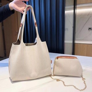GC2 [Sẵn sàng giao hàng] Túi mua sắm cao cấp Fantastic Story Họa tiết sọc Túi đeo vai tinh tế 2 gói CG2