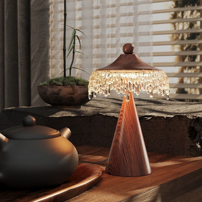 Đèn bàn thả nước cắm phong cách Wabi-sabi Nhật Bản, Đèn bàn Led bằng gỗ cổ điển, Phòng khách, Đèn ngủ trang trí phòng ngủ