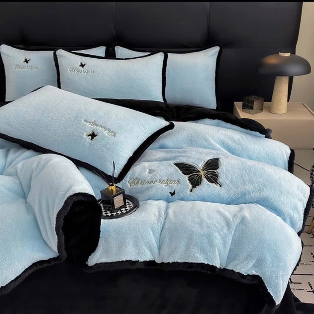 Set vỏ chăn ga gối nỉ lông thỏ Memminbedding làm ấm nhanh, mềm mại, phong cách công cháu - SGN334