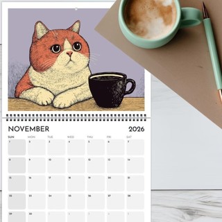 HIGHVIEWLS Cat Cafe Lịch, 12 Giấy dày hàng tháng 2026 Lịch, Người lập kế hoạch gia đình sáng tạo Lịch treo tường thủ công Trang trí nội thất
