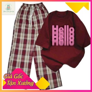 Sét Bộ Quần kẻ caro + mix áo phông form rộng tay lỡ -HELLO-