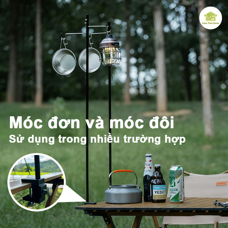 Giá Treo Đèn Camping Gấp Gọn – Chân Treo Đèn Gắn Bàn Hoặc Cắm Đất, 2 Móc Treo Tiện Lợi Khi Dã Ngoại