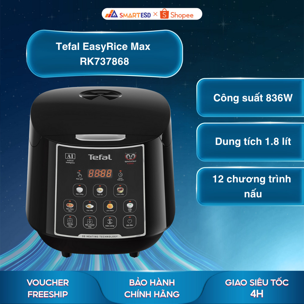 Nồi cơm điện tử Tefal EasyRice Max RK737868 1.8L - Bảo hành chính hãng 24 tháng