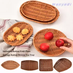 WANYEDI Lưu trữ Khay trà dệt mây, Đĩa trái cây mây giả dệt kiểu cổ điển đa năng, Giỏ đựng đồ gia dụng sáng tạo đa phong cách Hộp đựng hoa kẹo cưới