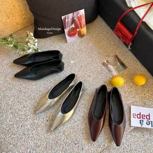 TT Mũi Nhọn Giày Đế Bằng Giày Nữ Phù Hợp Với Giày Da Mềm Slip-On Thời Trang Giày Da Nhỏ Giày Da Thật Chính Hãng