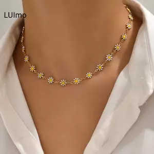 LUImo Kpop Hoa Cúc Xương Đòn Dây Xích Nelace Cho Nữ Mùa Hè Ngọt Ngào Ngắn Choker Thời Trang Tuyên Bố Món Quà Trang Sức Y2K Phụ Kiện SBS