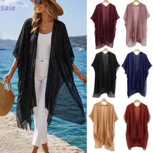 Khăn quàng cổ mùa hè SAIA, Áo len cardigan cổ chữ V chống tia cực tím dành cho nữ Khăn choàng vải tuyn, thoáng khí thanh lịch Nhẹ chống nắng Khăn đi chơi kỳ nghỉ