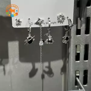 CANAMEK 6 CÁI BỘ Goth Punk Vintage Thẩm Mỹ Pha Lê Trái Tim Mặt Trăng Chữ Thập Ngôi Sao Mặt Dây Chuyền Bông Tai Dành Cho Nam Nữ Grunge Y2K Phụ Kiện Trang Sức CSF