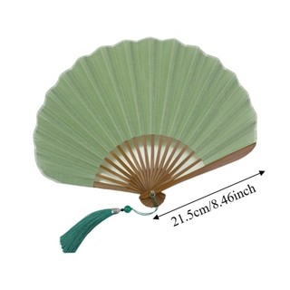 Quạt cầm tay gấp SENRTY, Quạt vỏ Mini bằng vải lanh Cotton màu trơn, Khung tre cổ điển với tua rua Hình vỏ Retro Quạt cầm tay Đạo cụ khiêu vũ