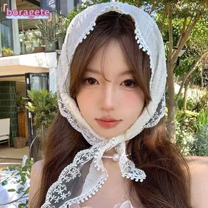 Mũ trùm đầu BORAGETE, Băng đô hình tam giác hoa nhỏ phong cách mục vụ kiểu Pháp, Băng đô móc thủ công dệt kim thời trang cho bé gái