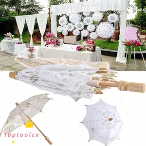 TOPTOOLCX Hoa Cô Gái Ô, Ô Dù Ren Ren Cotton Lớn, Thêu Vintage Trẻ Em Ô Chống Nắng Cô Dâu Quà Tặng Đám Cưới