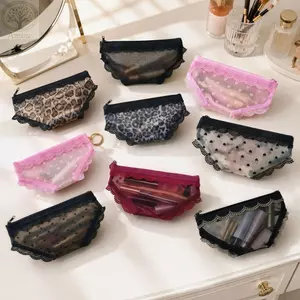 Túi đựng mỹ phẩm AMLU, Túi đựng đồ trang điểm trái tim bằng lưới ren, Sáng tạo Y2K Quần lót trong suốt Hình dạng Túi đựng đồ vệ sinh cho du lịch