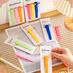 Kẹp đánh dấu trang CHEESELY, có hộp đựng bút lật trang silicon, chú voi dễ thương tự động theo dõi bộ chia trang sổ tay cho trường học