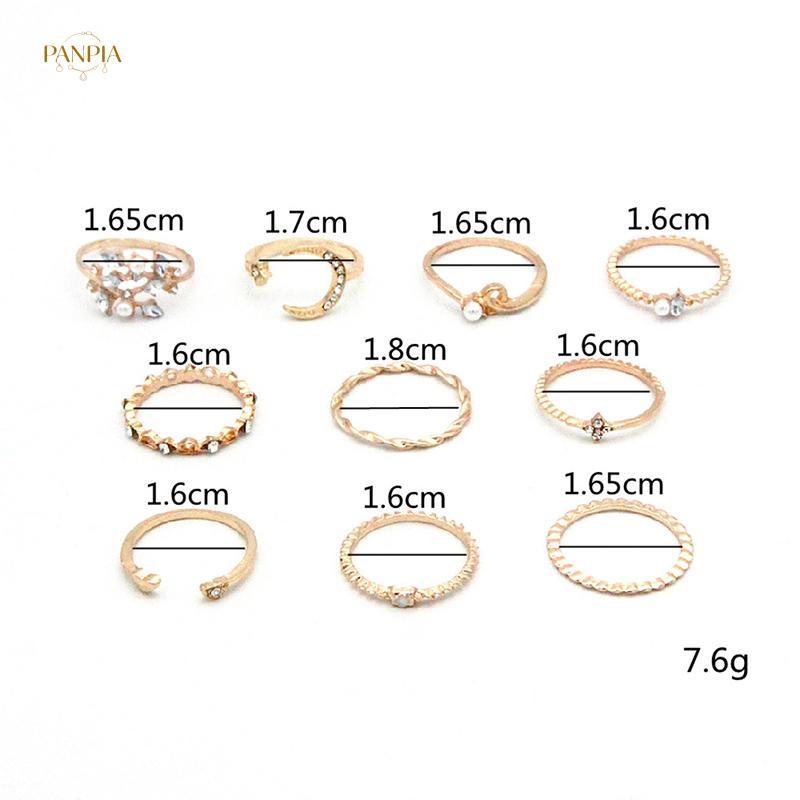 PNPIA- 10 Cái / bộ Nhẫn Ngôi Sao Mặt Trăng Nữ Bé Gái Bohemian Bộ Trang Sức Quà Tặng Phụ Kiện