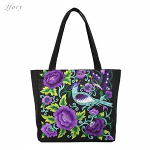 Túi Tote thêu dân tộc Jfory Vải cổ điển Túi xách thiết kế lớn dành cho phụ nữ thanh lịch đi biển hoặc đi chơi hàng ngày