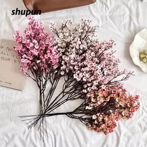 SHUPUN Hoa hơi thở nhân tạo cho bé, Nhánh Gypsophila giả trang trí phong cách Sakura, Cây giả nhân tạo màu hồng lụa Trang trí nội thất