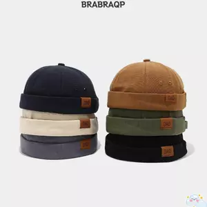 Mũ Docker BRBRAA, Mũ da dưa thêu chữ không vành, Mũ beanie màu trơn có thể điều chỉnh thời trang Hip Hop ngoài trời