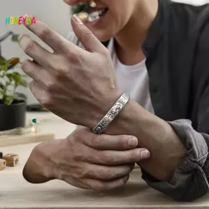 < Honeyba > Vòng tay quyến rũ Pixiu Retro Bạc 925 Thiết kế đơn giản Phong cách Trung Quốc Độc đoán Mở Lắc tay Trang sức Đẹp