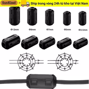 Kẹp hạt Ferrite lõi vòng SUNKISSD, Cuộn dây cuộn dây chống nhiễu EMI RFI Tiếng ồn, Vỏ đầu nối cáp màu đen Đầu nối cáp 3,5 / 5 / 7 / 9 / 13mm