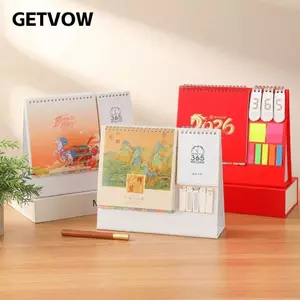 GETVOW 2026 Lịch để bàn, Lịch bàn giấy dày đứng, Phong cách đơn giản Chức năng ghi nhớ có thể gập lại Quản lý thời gian Lập kế hoạch học thuật Trang trí bàn