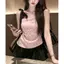 Nơ chấm bi màu hồng Pure Desire Camisole Nữ Phong cách Hàn Quốc Mùa hè Phong cách mới Gợi cảm Ôm hơn Vai Slanted Hot