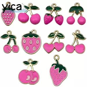 YICA 10 Chiếc Quyến Rũ Dâu Tây, Kích Thước Mini Dầu Thả Mặt Dây Trái Cây, Hợp Kim Thời Trang Hoa Hồng Đỏ DIY Vòng Tay Quyến Rũ
