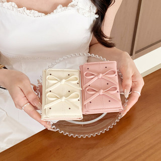 Sweet Bow Trang trí Ví nữ có thể gập lại Lưu trữ tiền giấy Ví tiền mặt đa chức năng