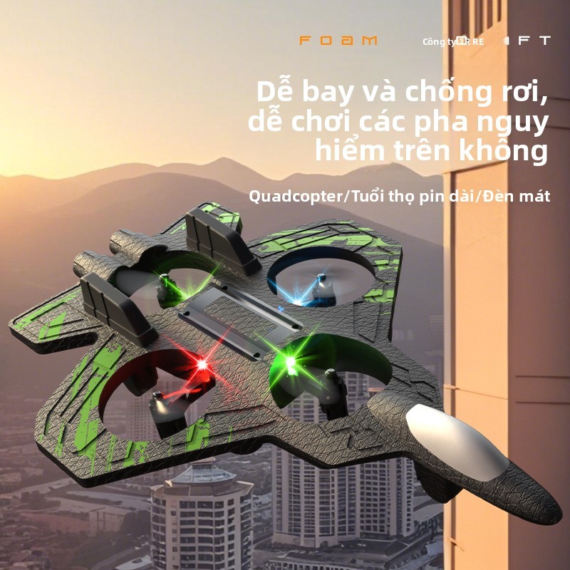 Máy Bay Điều Khiển Từ Xa Drone Foam 2 Trong 1 Cho Bé | Lộn 360° | Chống Va Đập | Đèn LED Bay Đêm | Pin Lâu | Quà Tặng Trẻ Em