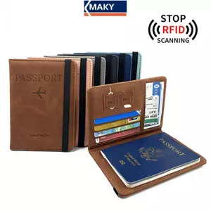 MAKY Nam Nữ RFID Vintage Kinh Doanh Hộ Chiếu Có Giá Đỡ Đa Năng ID Da PU Ví Phụ Kiện Du Lịch VN