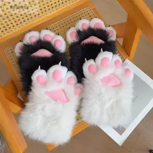 EDIWANY 1 Găng Tay Mèo Cosplay, Găng Tay Vuốt Mèo Vuốt Sang Trọng, Phim Hoạt Hình Làm Dày Động Vật Lông Găng Tay Đạo Cụ