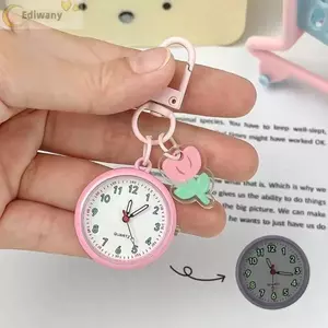 Đồng hồ bỏ túi móc khóa Mini EDIWANY, Đồng hồ treo điện tử có thể tái sử dụng, Đồng hồ bỏ túi dạ quang tròn Dopamine sáng tạo Phụ kiện thời trang