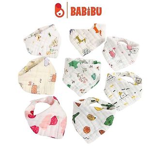 Set 5 yếm xô 6 lớp, yếm ăn dặm thấm hút cho bé Babibu