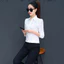 S-4XL Áo Sơ Mi Voan Nữ Tay Dài Chấm Trắng Áo Sơ Mi