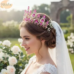 Vương miện cưới cô dâu NKSFX, Giọt nước pha lê hình hoa vương miện nữ hoàng vương miện, thanh lịch phong cách Baroque đính đá hợp kim dành cho bữa tiệc cưới