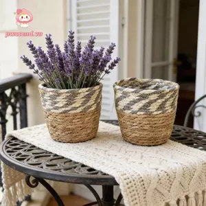 PWSSEND Giỏ đựng cây rơm dệt, Hộp đựng thực vật Giỏ trồng cây trang trí bằng rơm mây, Giỏ đựng đồ dệt thủ công