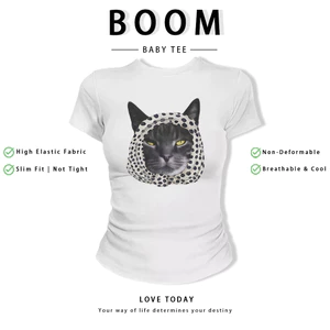BOOM Áo Baby Tee Nữ Cotton Ôm Body-Áo Thun Ngắn Tay Y2K In Hình PhongCách Mùa Hè, Cổ Tròn Hàng Đầucách hàn quốc phong532