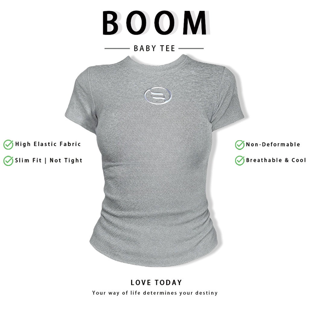 BOOM Áo Baby Tee Nữ Cotton Ôm Body-Áo Thun Ngắn Tay Y2K In Hình PhongCách Mùa Hè, Cổ Tròn Hàng Đầucách hàn quốc phong548