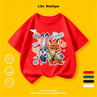COD✅(Hồ Chí Minh) Áo thun trắng cotton in thỏ cáo hoạt hình Zoo Topia, size 9-65kg, thoáng mát thấm mồ hôi