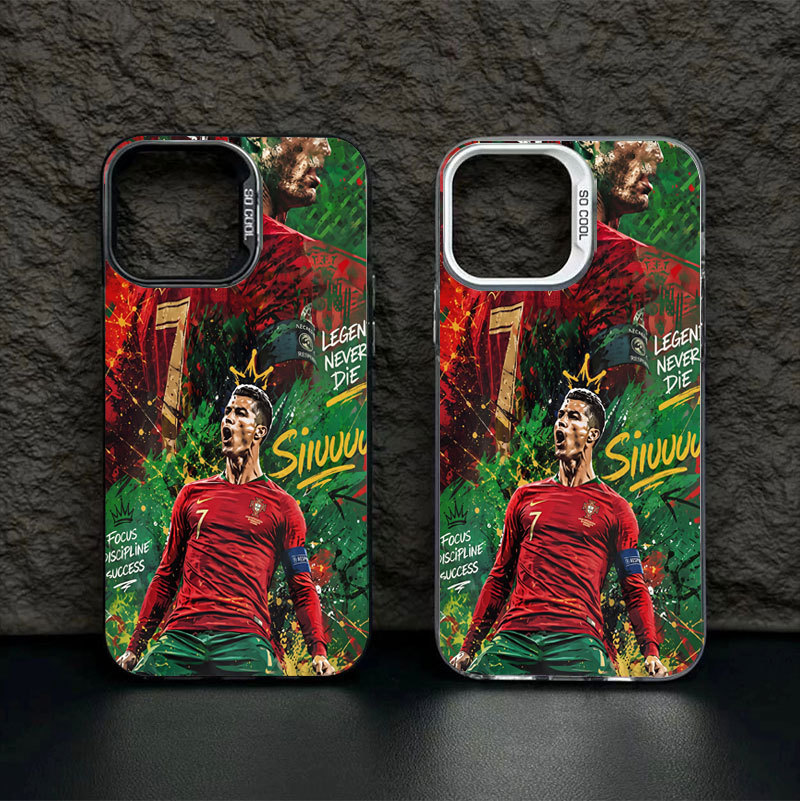 Ốp lưng iPhone Ronaldo No. 7 phủ kim loại hoa văn IMD iP 17 16 15 14 13 12 11 Pro Max Plus X Max 7 8 Plus Air