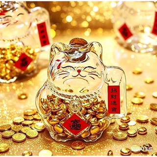 Bình đựng tiền CLEARLINE, Ngân hàng heo đất hoạt hình, Thủy tinh dễ thương Mini Lucky Cat Golden Bean Chai lưu trữ để trang trí văn phòng phòng phòng khách