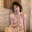 Áo thun cổ vuông màu hồng dành cho nữ mùa hè ren ngọt ngào Áo sơ mi trẻ em Tencel tay ngắn pha trộn