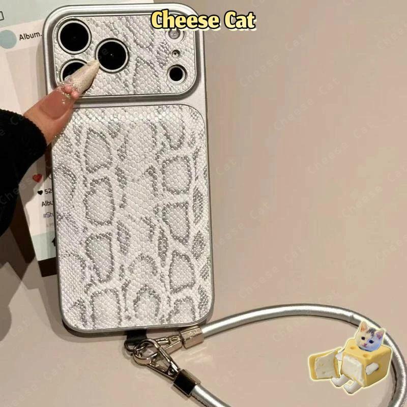 Ốp điện thoại da cao cấp có dây buộc màu bạc đơn giản thời trang cho iPhone 12 13 11 14 15 16 17 Pro Max Xs Max XR