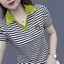 Áo thun sọc ngắn tay mới 2026 dành cho nữ, Áo sơ mi Polo cổ tròn đa năng thời trang