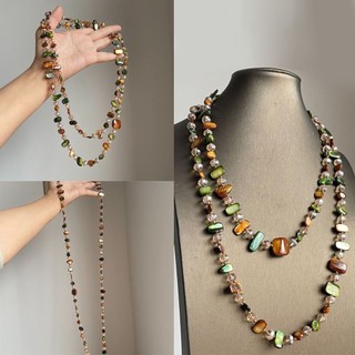 Vòng cổ dài Earthlyco phong cách bohemian với hạt đá lấp lánh, thời trang cho nữ