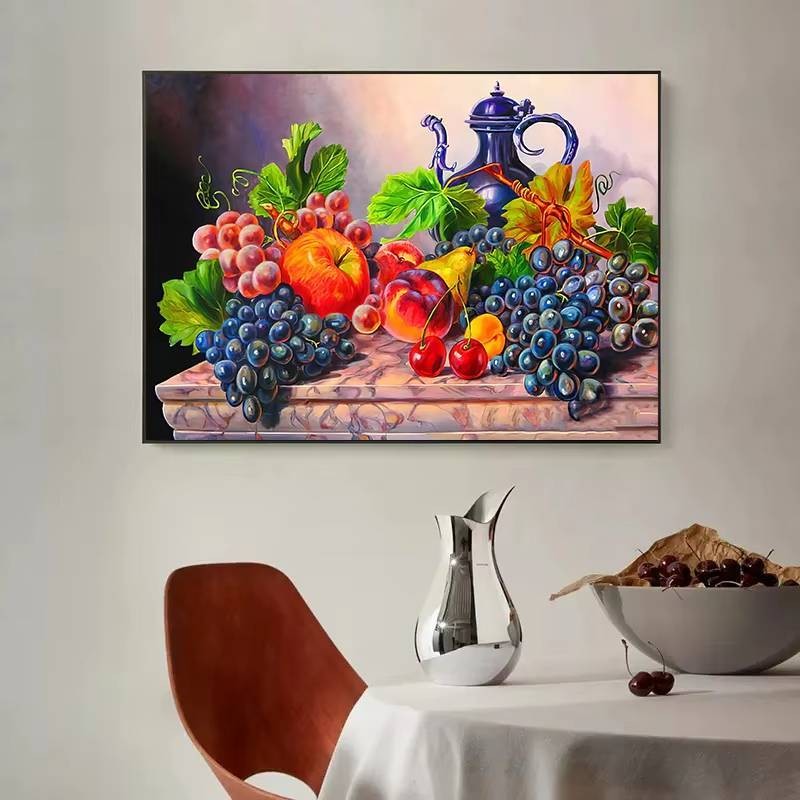 Giỏ đựng trái cây và rau quả Bắc Âu Canvas Poster Tranh thực phẩm đầy màu sắc Nhà bếp và Phòng ăn Trang trí Nghệ thuật treo tường