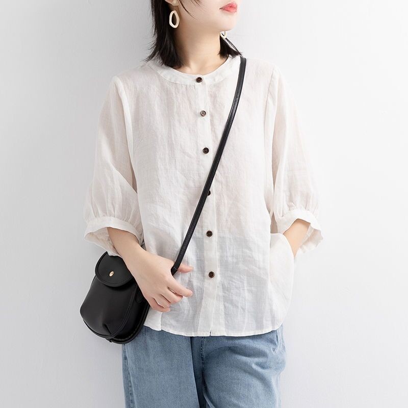 Áo sơ mi nữ vải lanh cotton, phong cách vintage, phù hợp hàng ngày