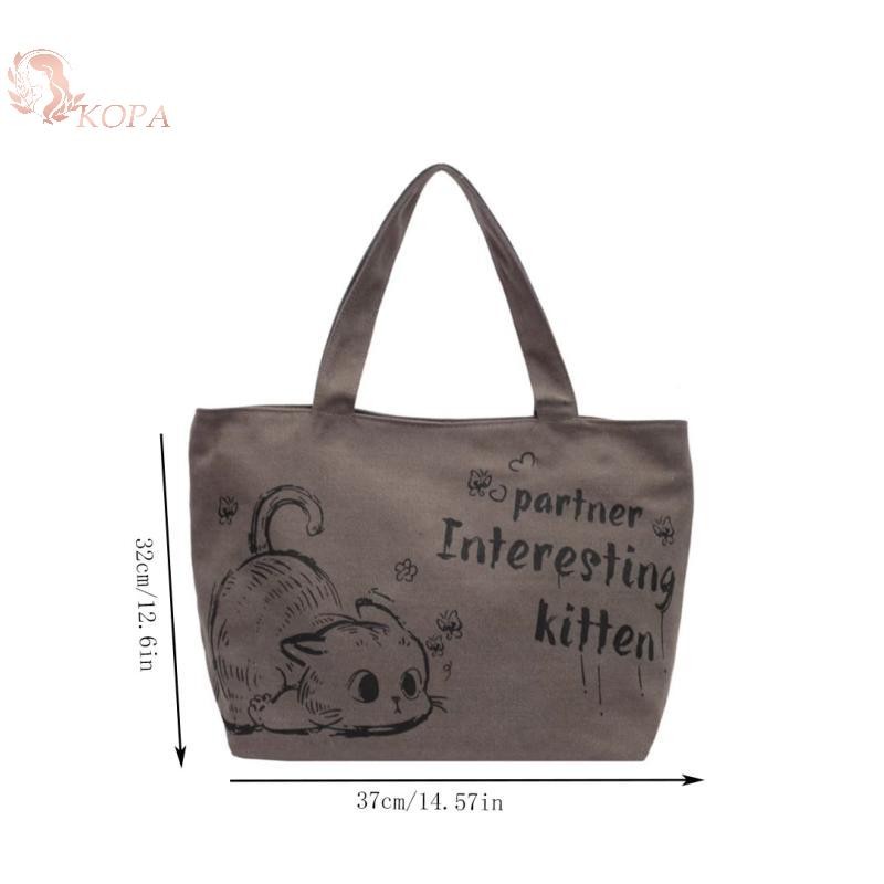KOPA Vải Totes Dung Tích Lớn Lưu Trữ Túi Xách Nữ Tote Anime Chữ Cái Túi Đeo Vai Bé Gái Thường Ngày Đi Lại Túi Di Động Lớn VN