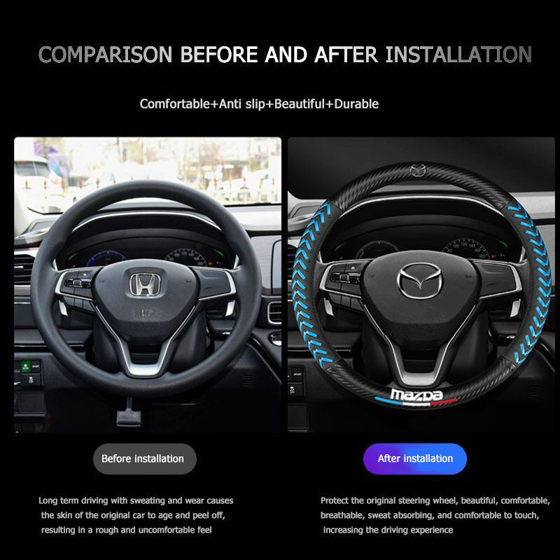 Dành Cho Xe Mazda 2 3 5 6 8 CX5 CX7 CX3 CX9 RX MX CX30 BT50 Sợi Carbon Da Thoáng Khí Ô Tô Vô Lăng Bao Phụ Kiện 38cm