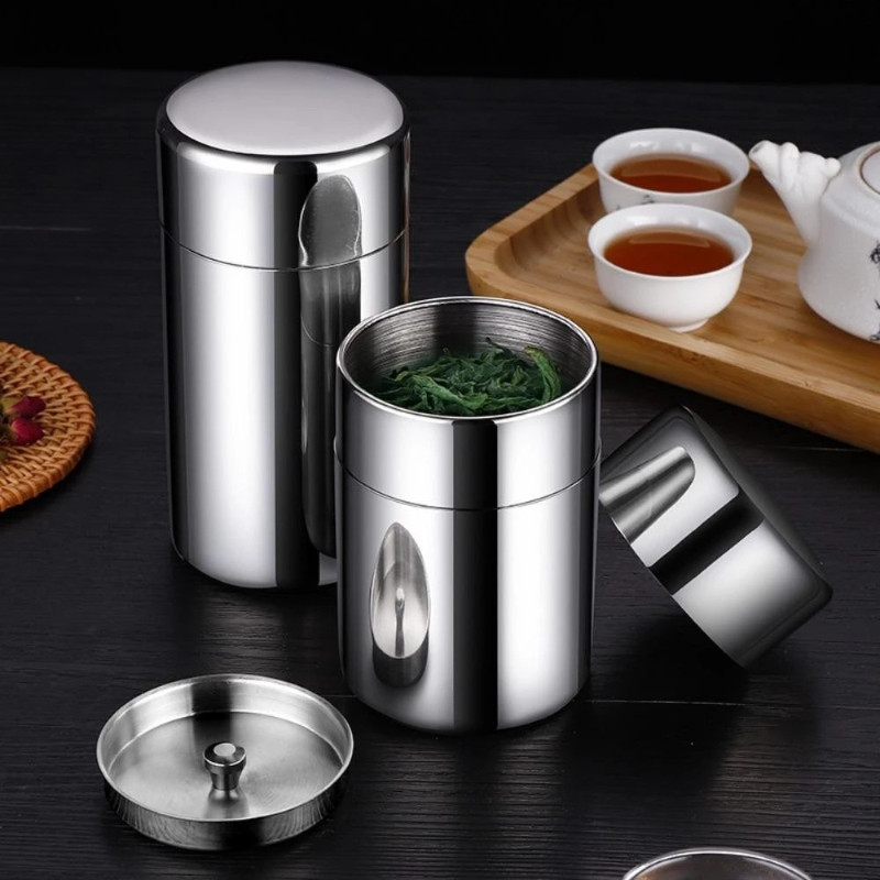 Hôp inox đựng bột matcha nắp 2 lớp,Hộp đựng trà cầm tay Mini,Lon đóng gói trà,Chống nước và chống ẩm